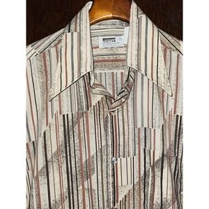 VTG 1970'S MONTGOMERY WARD SHIRT BEIGE ABSTRACT STRIPE SHIRT MEDIUM M